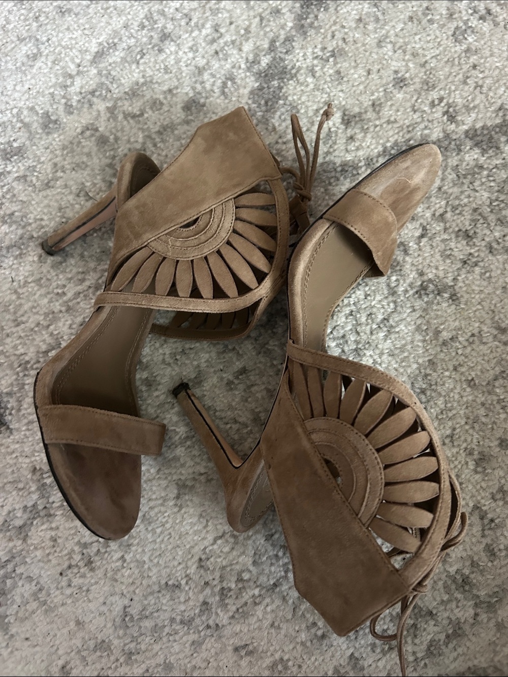 Tory Burch Neutral Taupe Suede Cutout Lace-Up High Heels
